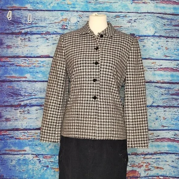 TALBOTS B&W Wool Btn-Up Blazer - Picture 2 of 7